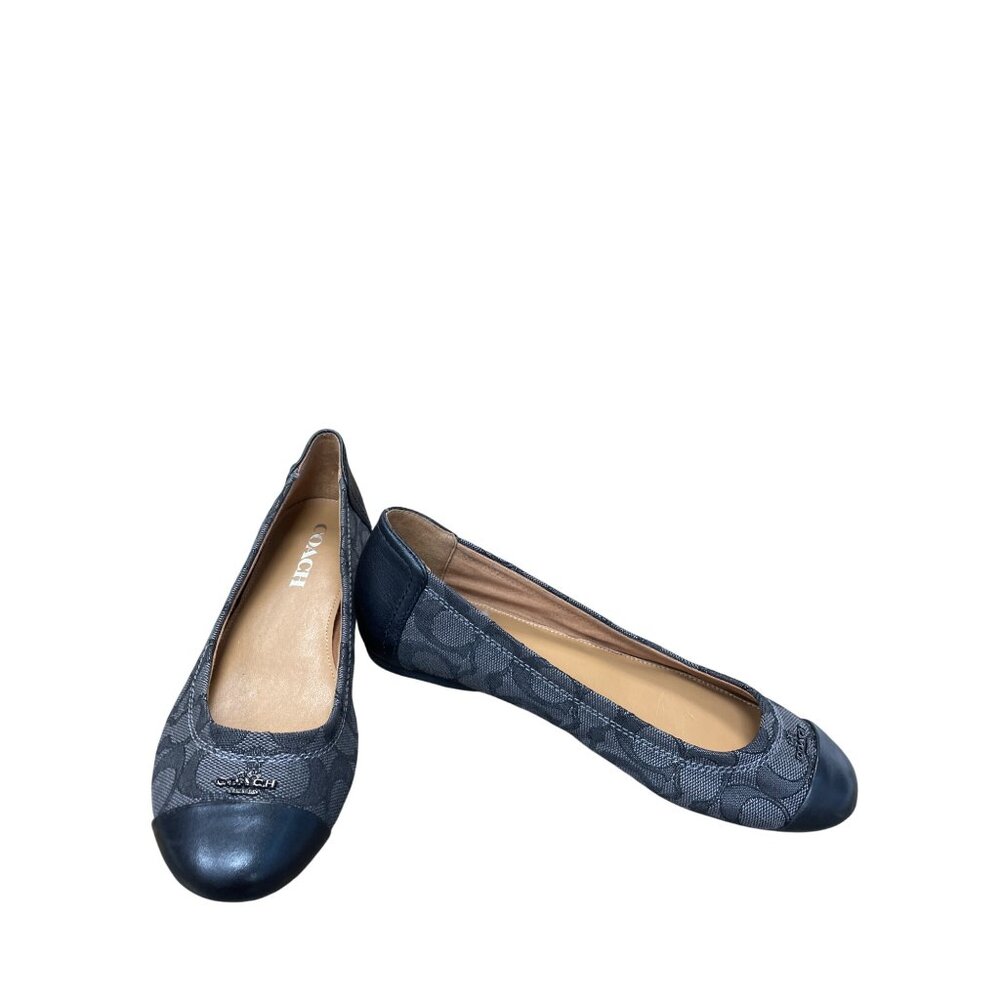Coach Womens Black Gray Leather Canvas Flats Shoes Size 6B SKU 9200 - Picture 1 of 12